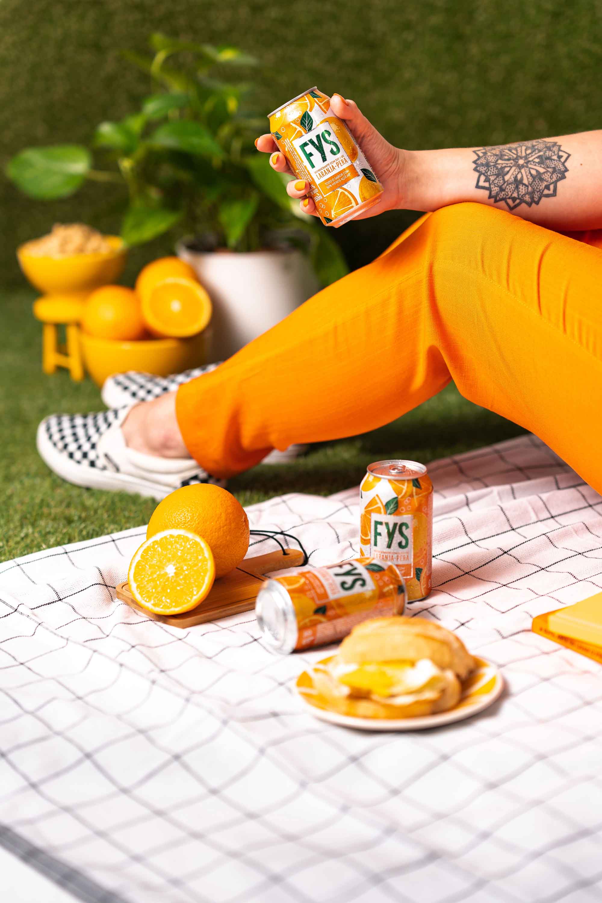 Cenário picnic com refrigerante FYs